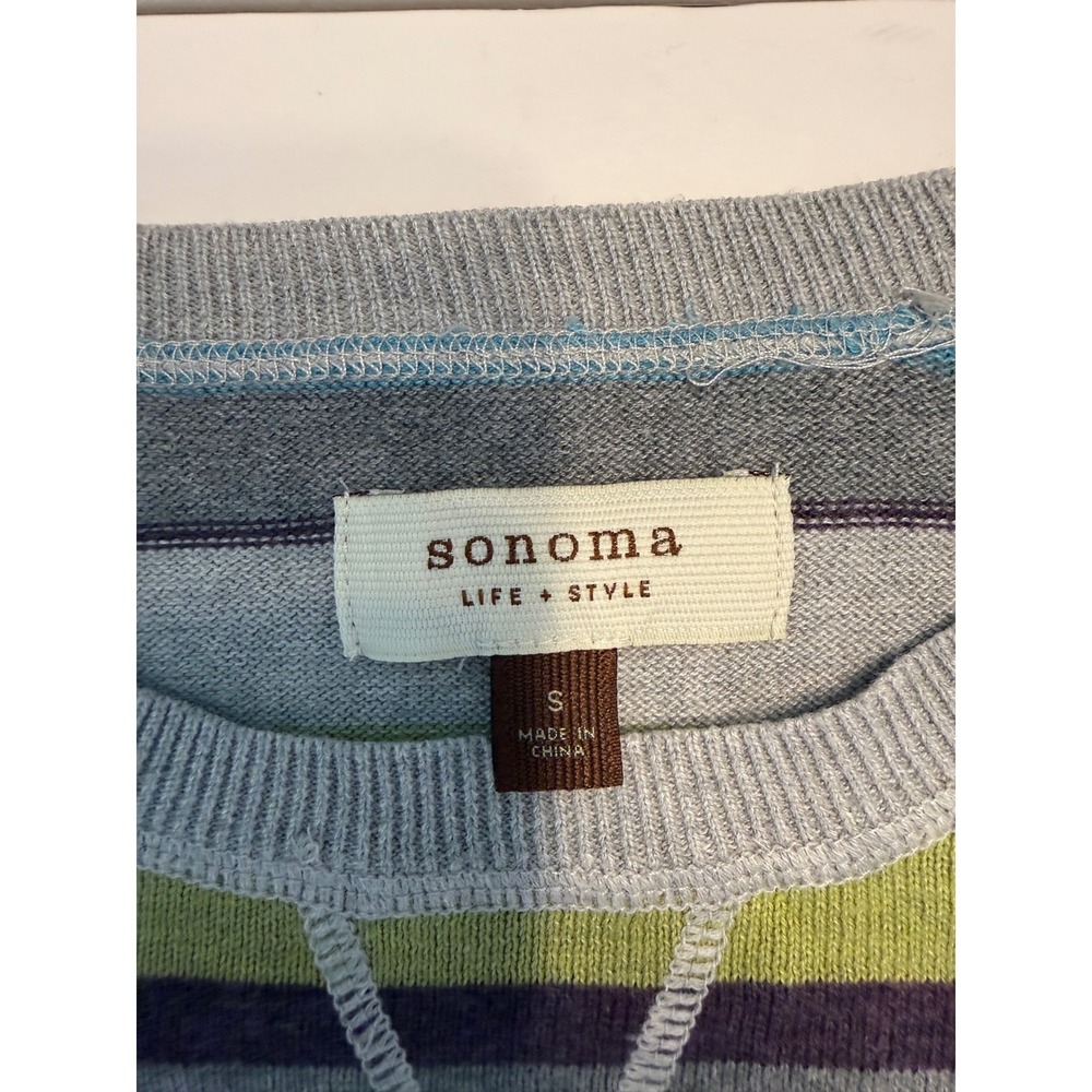 Sonoma Life + Style Womens Small Striped Knit Sweater Grey Purple Blue Green - Picture 2 of 7